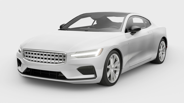 Concept auto sport premium coupe. Een plug-in hybride. Technologieën voor milieuvriendelijk vervoer. Witte auto op witte achtergrond. 3d destructie - Foto, afbeelding