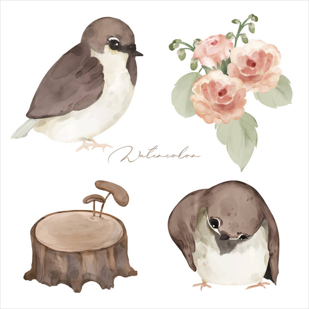 ILLUSTRATION WILDS ANIMALS AND NATURAL FLOWERS - Vecteur, image
