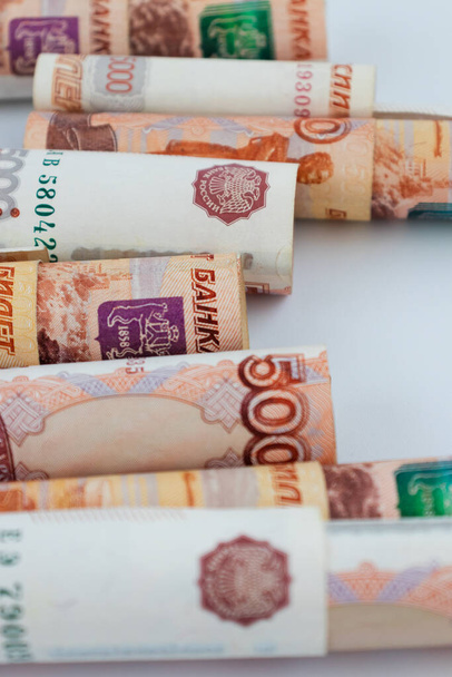 Russian banknotes on a white background. Money background. - Valokuva, kuva