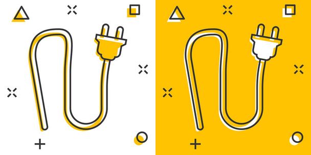 Vector cartoon electric plug sign icon in comic style. Power plug sign illustration pictogram. Electric cable business splash effect concept. - Vector, Image