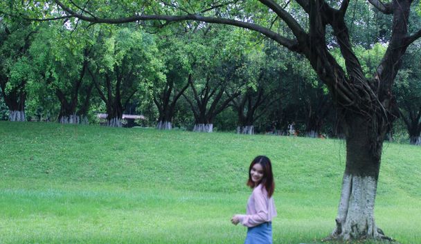 beautiful young woman in a park - Фото, зображення