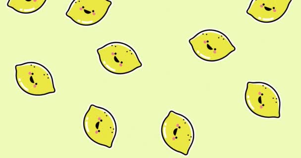 Animation of single lemons floating on green background. tropical fruit, wellbeing, summer and holiday concept digitally generated video. - Felvétel, videó