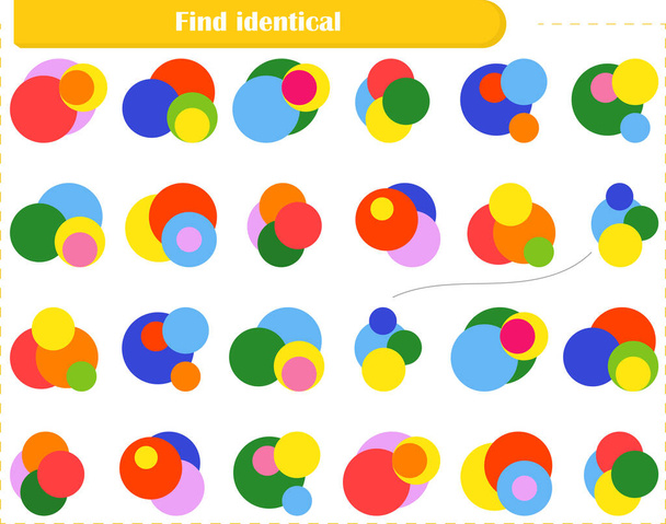 Logic puzzle game for children and adults. Find identical circles and connect them with a line. Development of attention, thinking and memory - Vector, Imagen