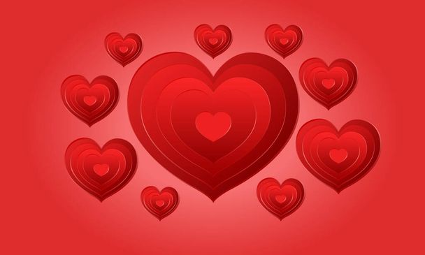 Red background with hearts. Holiday, Valentine's Day. - Vector, imagen