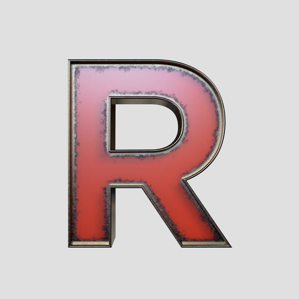 Ein Konzept Vintage-Markisenbeschilderung R Buchstabe aus abgenutztem Metall auf einem isolierten Hintergrund - 3D-Render - Foto, Bild