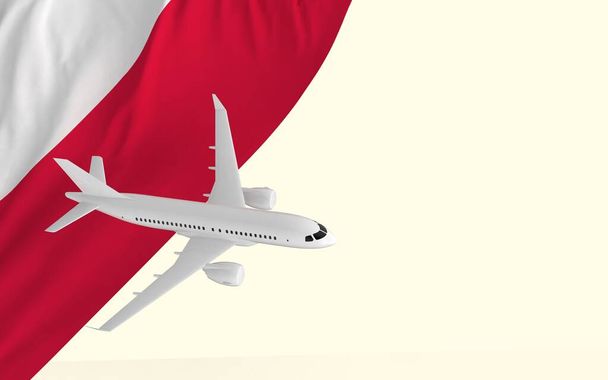 Flight by passenger airplane travel concept on the national country flag of Poland geopolitics and tourism banner with copy space cut out ready 3d rendering image - Photo, Image