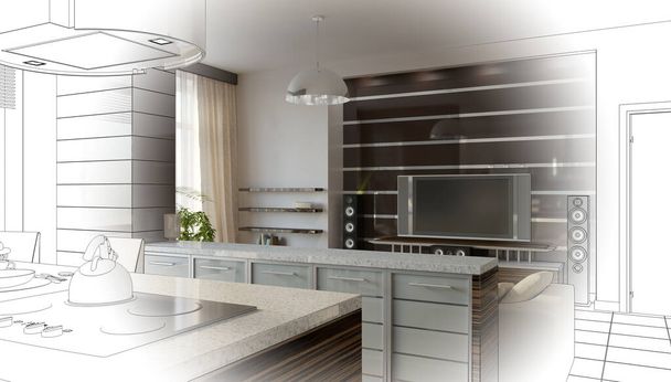 3d rendering of a modern kitchen  interior. - Photo, Image