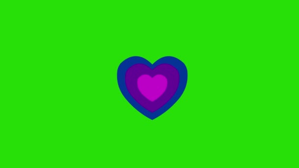 Animacja pętli serca z kolorami tęczy na zielonym tle klucza chroma - Materiał filmowy, wideo