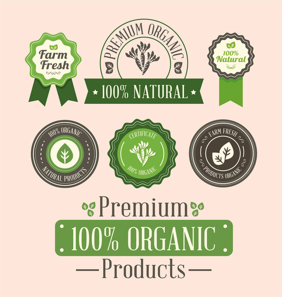 icons with badges for organic products - Vector, Image