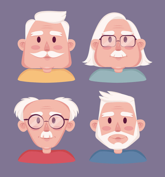 old men cartoon faces with moustache and beard collection - Vector, Image