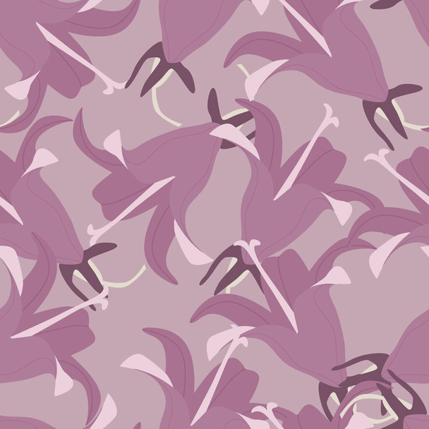 BlueBell modello senza cuciture su sfondo viola. Bella texture con fiori rosa. Modello floreale casuale in stile doodle per tessuto. Illustrazione vettoriale di progettazione. - Vettoriali, immagini