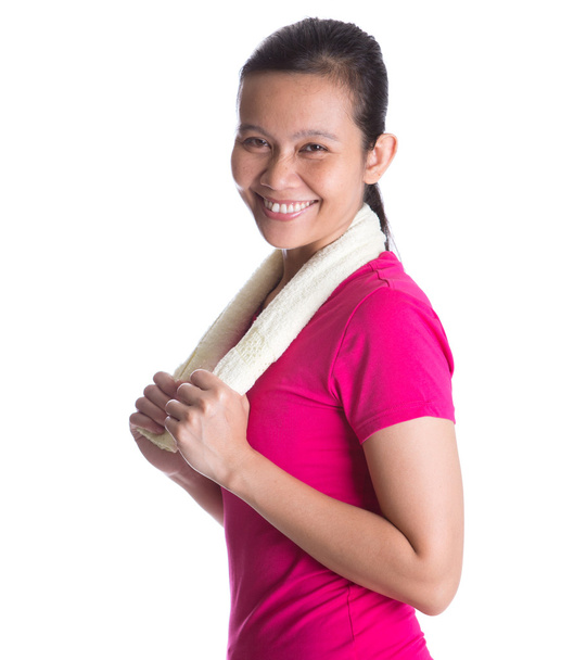 Ασιατικές αθλήτρια με πετσέτα - Φωτογραφία, εικόνα