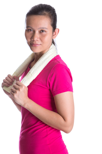 Mujer asiática atleta con toalla
 - Foto, Imagen