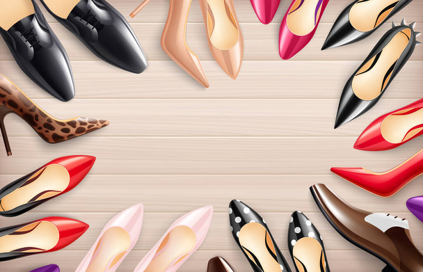 Women Shoes Realistic Background - Vecteur, image