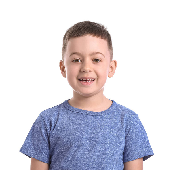 Little boy training pronounce letters on white background - Photo, Image