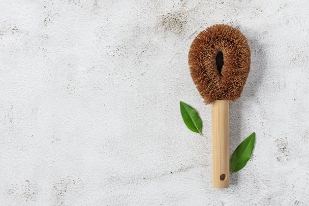Natural eco friendly cleaning brush top view. Sustainable living concept. - Photo, Image