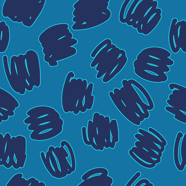 бесшовный абстрактный узор с изображением спиральных линий в виде каракулей в голубых тонах для отпечатков на тканях, упаковке, одежде, а также для внутренней отделки, открыток и чехлов - Вектор,изображение