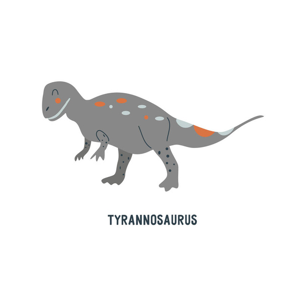 Tyrannosaurus rex dinosaurio. Gran reptil carnívoro antiguo extinto, Jurásico. Colorido vector ilustración aislada dibujado a mano. Fondo blanco. Dino gris - Vector, Imagen