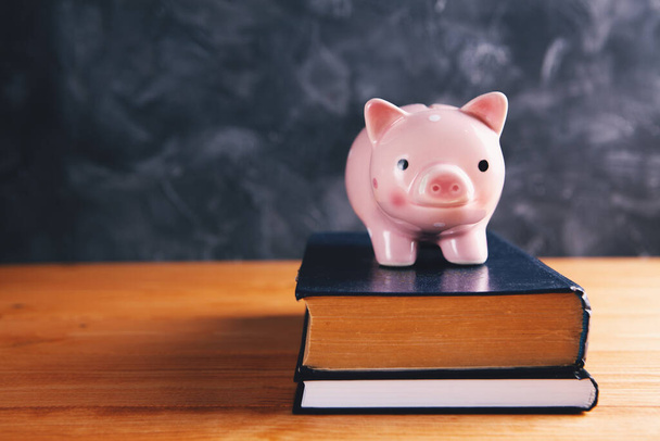 piggy bank on books on the table - Фото, изображение