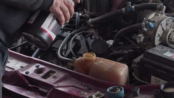 Filling Antifreeze to the Vehicle Cooling System - Materiał filmowy, wideo