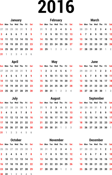 Kalender 2016 - Vektor, Bild
