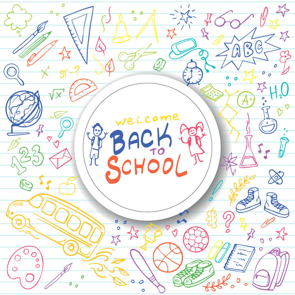 Colorful Back to school doodles set. Vector illustration. Perfect for textile fabric design, wrapping paper and website wallpapers. - Vector, afbeelding