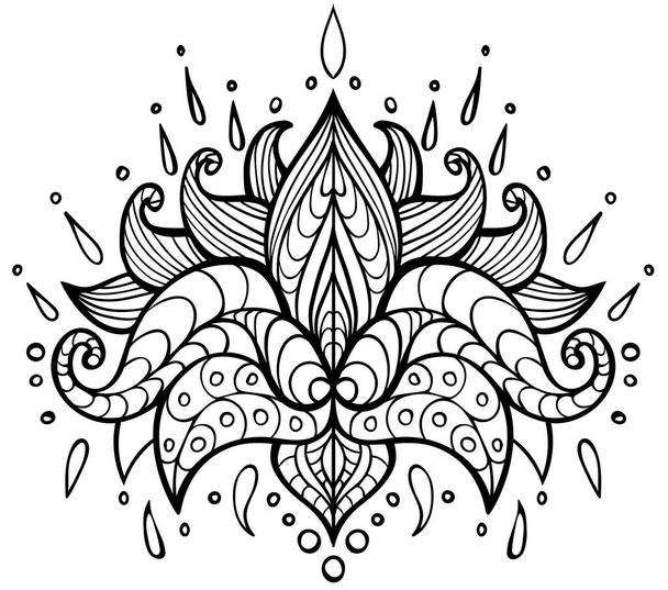 Μέντι Λωτός λουλούδι που απομονώνεται στο λευκό. Εικονογράφηση διανύσματος. Ιδανικό για τατουάζ, εκτύπωση, βιβλίο ζωγραφικής. Boho και μαγικό σύμβολο. Ινδικό στυλ. - Διάνυσμα, εικόνα