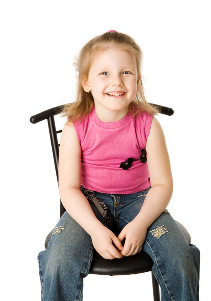 little girl sitting on chair isolated on white - Foto, Imagem