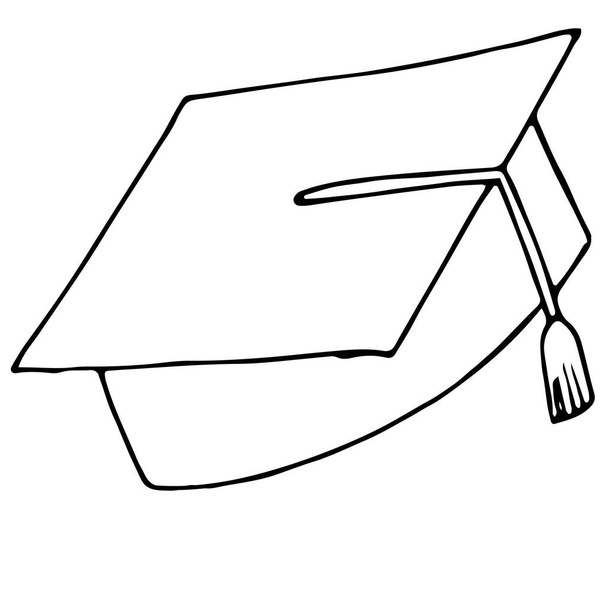 tampão de pós-graduação acadêmico quadrado, ilustração vetorial em estilo doodle com contorno preto, livro de colorir - Vetor, Imagem