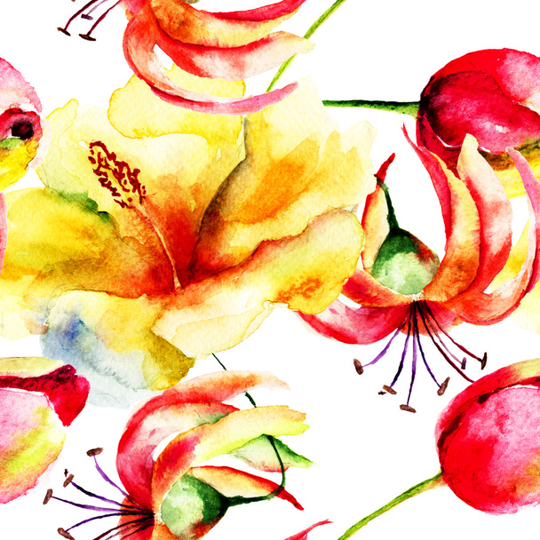 Seamless wallpaper with Lily flowers - Фото, зображення