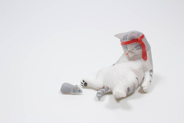 měřítko postavy spící kočka s myší - Fotografie, Obrázek
