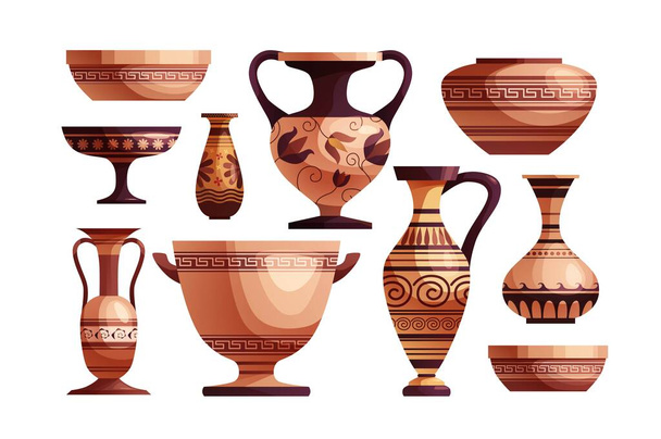 Antique Greek vase with decoration. Ancient traditional clay jar or pot for wine. - Вектор,изображение