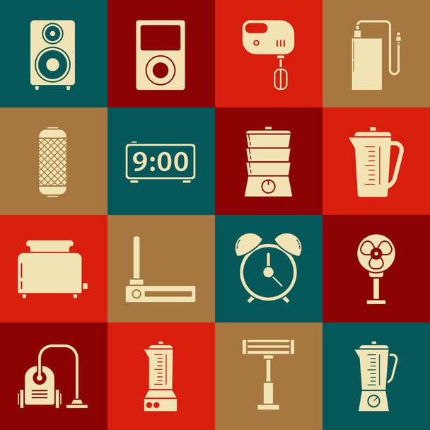 Blender, Electric fan, Ölçme kabı, mikser, Dijital alarm saati, Stereo hoparlör ve Çift Kazan ikonu. Vektör - Vektör, Görsel