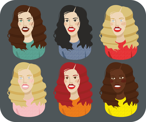 Set of girls with different hair color solutions - Vector, Image