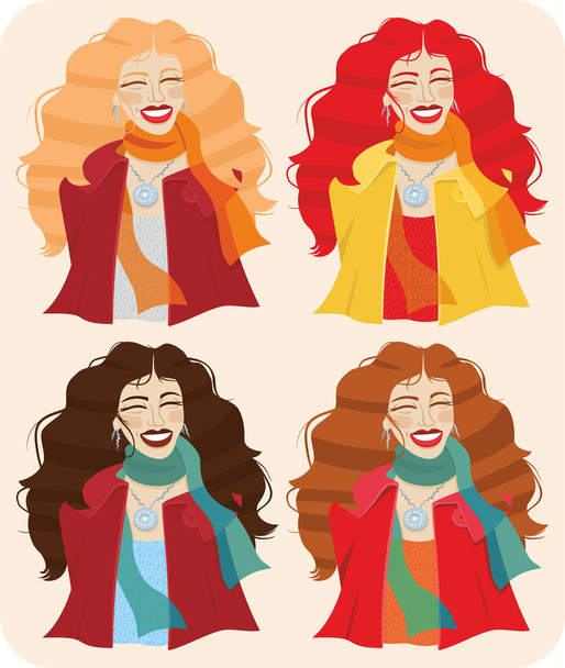 Set of autumn female images - Vector, Image