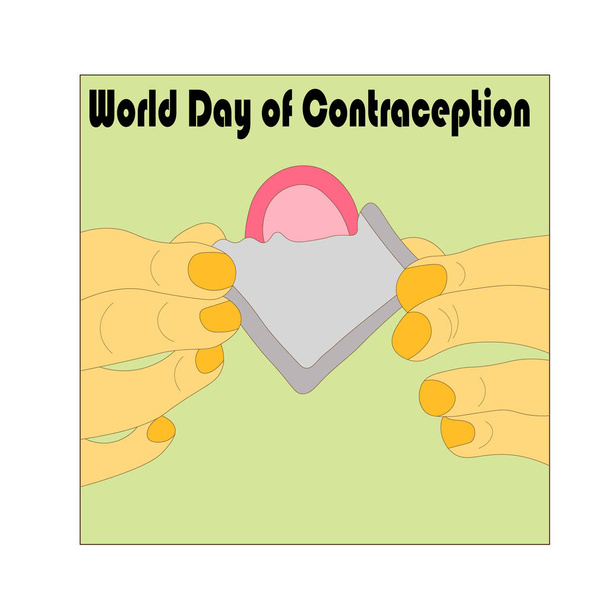 Всемирный день контрацепции. Всемирный день презервативов. безопасное сексуальное поведение. квадратная карта. контрацептивы для безопасного секса. векторная иллюстрация в плоском стиле. - Вектор,изображение