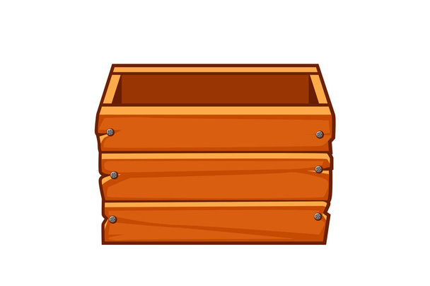 Empty wooden old box for graphic design. Vector illustration of brown storage container for ui games. - Vector, Image