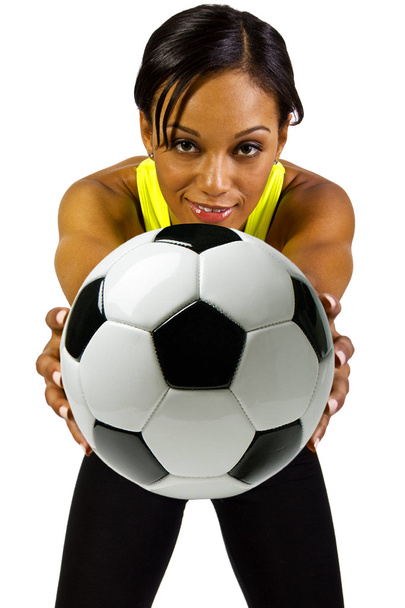 Black female with soccer ball - Foto, Imagen
