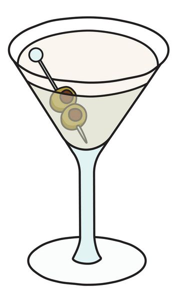 Stylish hand-drawn doodle cartoon style Martini cocktail glass vector illustration. For party card, invitations, posters, bar menu or alcohol cook book recipe - Wektor, obraz