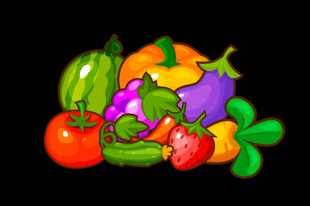 Świeże jagody i warzywa, organiczne owoce z ogrodu do gry. - Wektor, obraz