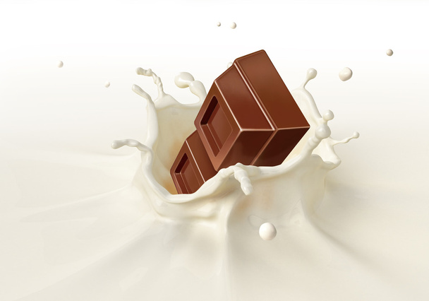 Bloque de chocolate que cae en la leche
. - Foto, Imagen