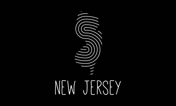 Biometrische Karte von New Jersey mit Fingerabdruckmuster und Logo-Design Vektor-Illustration - Vektor, Bild