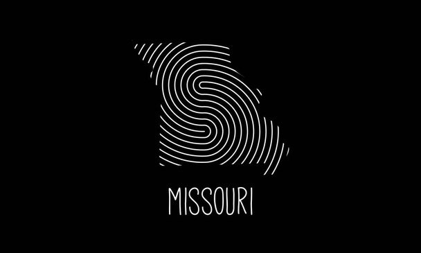 Biometrische Karte von Missouri mit Fingerabdruckmuster und Logo-Design Vektor-Illustration - Vektor, Bild