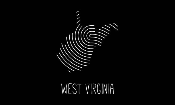 指紋パターンのアイコンのロゴのデザインで満たされたウェストバージニア州のバイオメトリクスマップベクトルイラスト - ベクター画像
