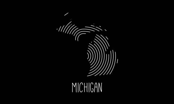 Биометрическая карта Мичигана, заполненная дизайном логотипа с отпечатками пальцев Векторная иллюстрация - Вектор,изображение