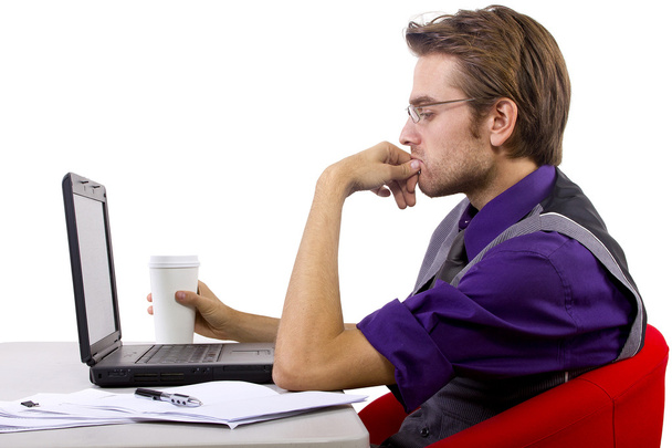 Tired worker with laptop - Zdjęcie, obraz