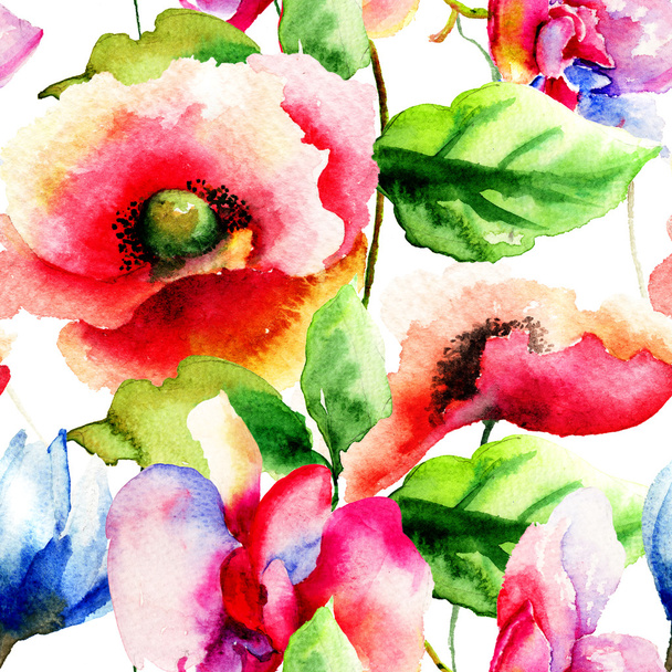 Romantic seamless pattern with flowers  - Фото, изображение