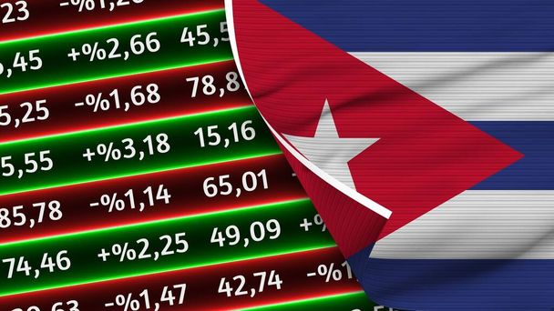 Κούβα Ρεαλιστική σημαία, Χρηματιστήριο αριθμούς της αγοράς, Ύφασμα επίδραση 3D Εικονογράφηση - Φωτογραφία, εικόνα