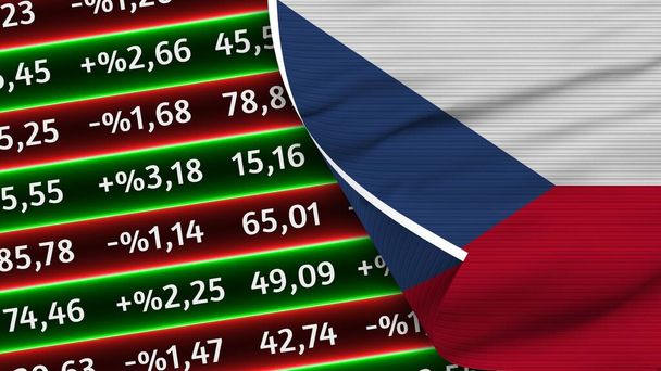 Τσεχική Δημοκρατία Ρεαλιστική Σημαία, Αριθμοί Χρηματιστήριο Οικονομικών, Ύφασμα Φαινόμενο 3D Εικονογράφηση - Φωτογραφία, εικόνα