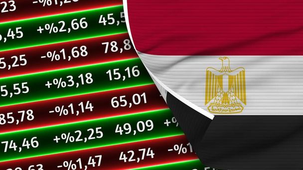 Egypte Realistische vlag, Stock Finance Market Numbers, Fabric Texture Effect 3D Illustratie - Foto, afbeelding